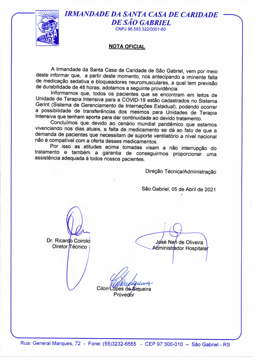 NOTA OFICIAL – Dia 5 de Abril de 2021