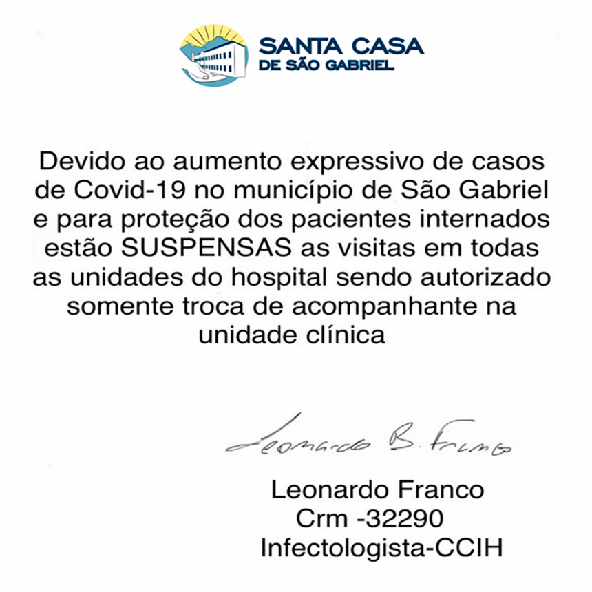Instituição comunica nova orientação sobre visita aos pacientes